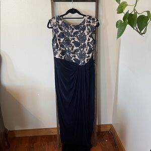 Ralph Lauren Navy and Ivory Embroidered Maxi Dress